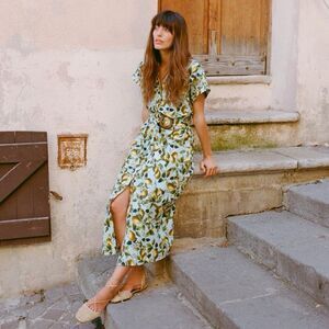 Zara 100% cotton fruit print midi dress